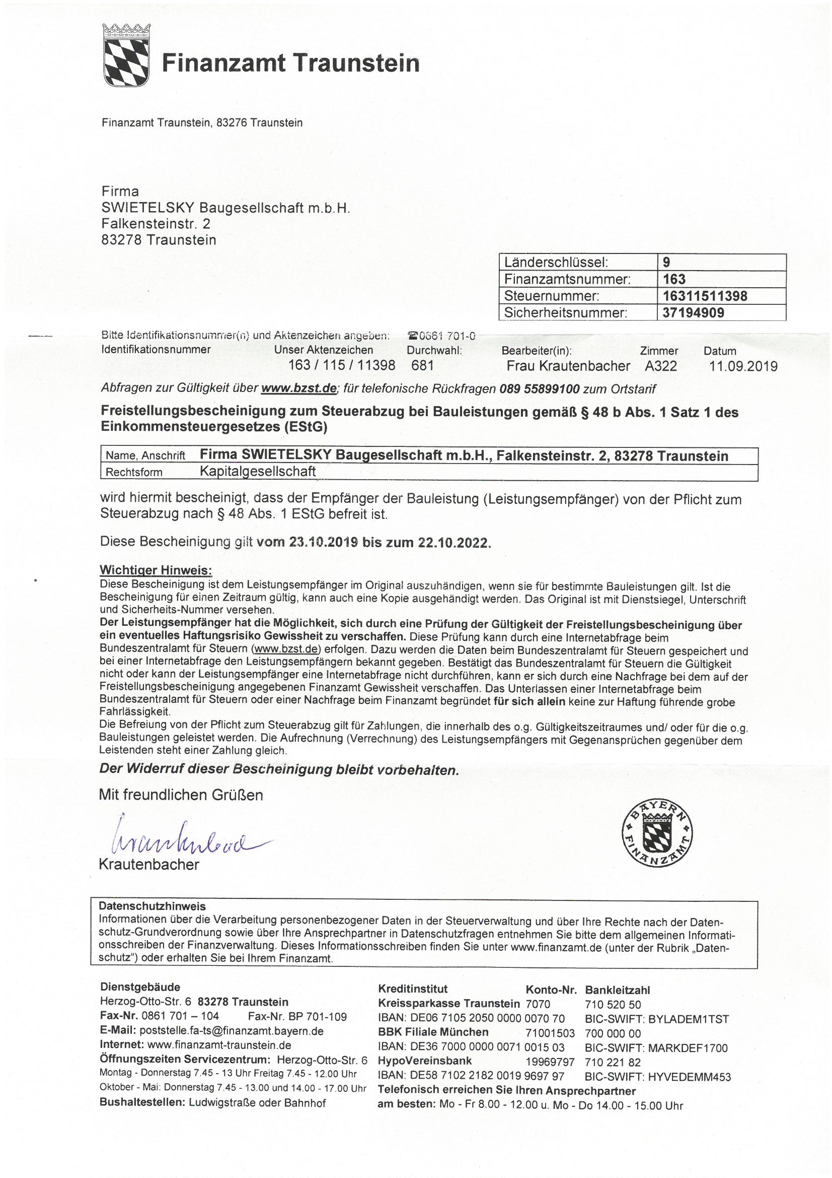 Freistellungsbescheinigung