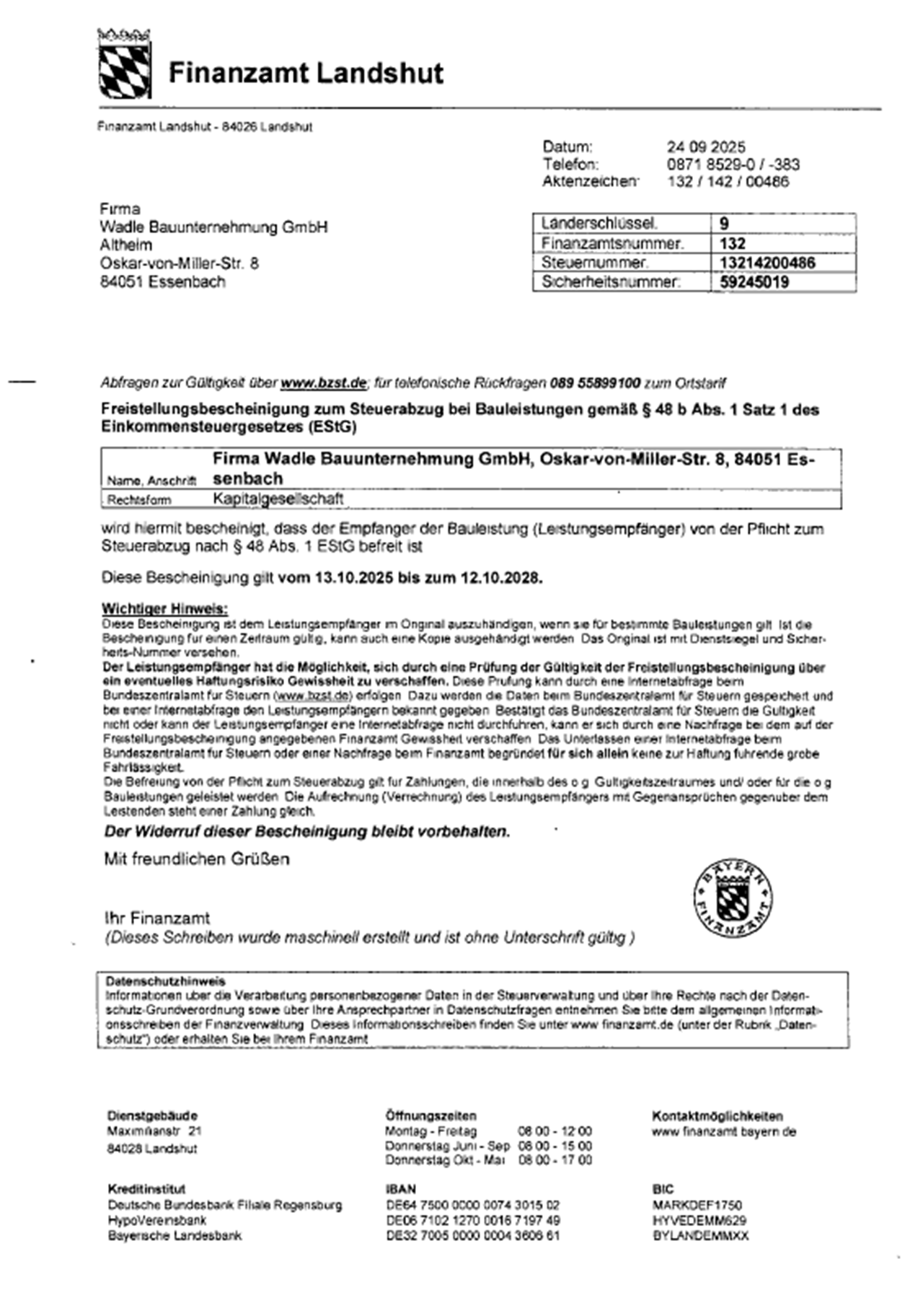 DE135 Wadle Freistellungsbescheinigung Bis 12.10.2028 (1) DE135 Wadle Freistellungsbescheinigung Bis 12.10.2028 (1)