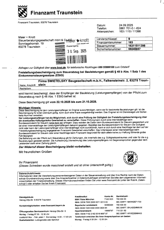 DE105 Swie Traunstein Freistellungsbescheinigung Bis 21.10.2028 (1)