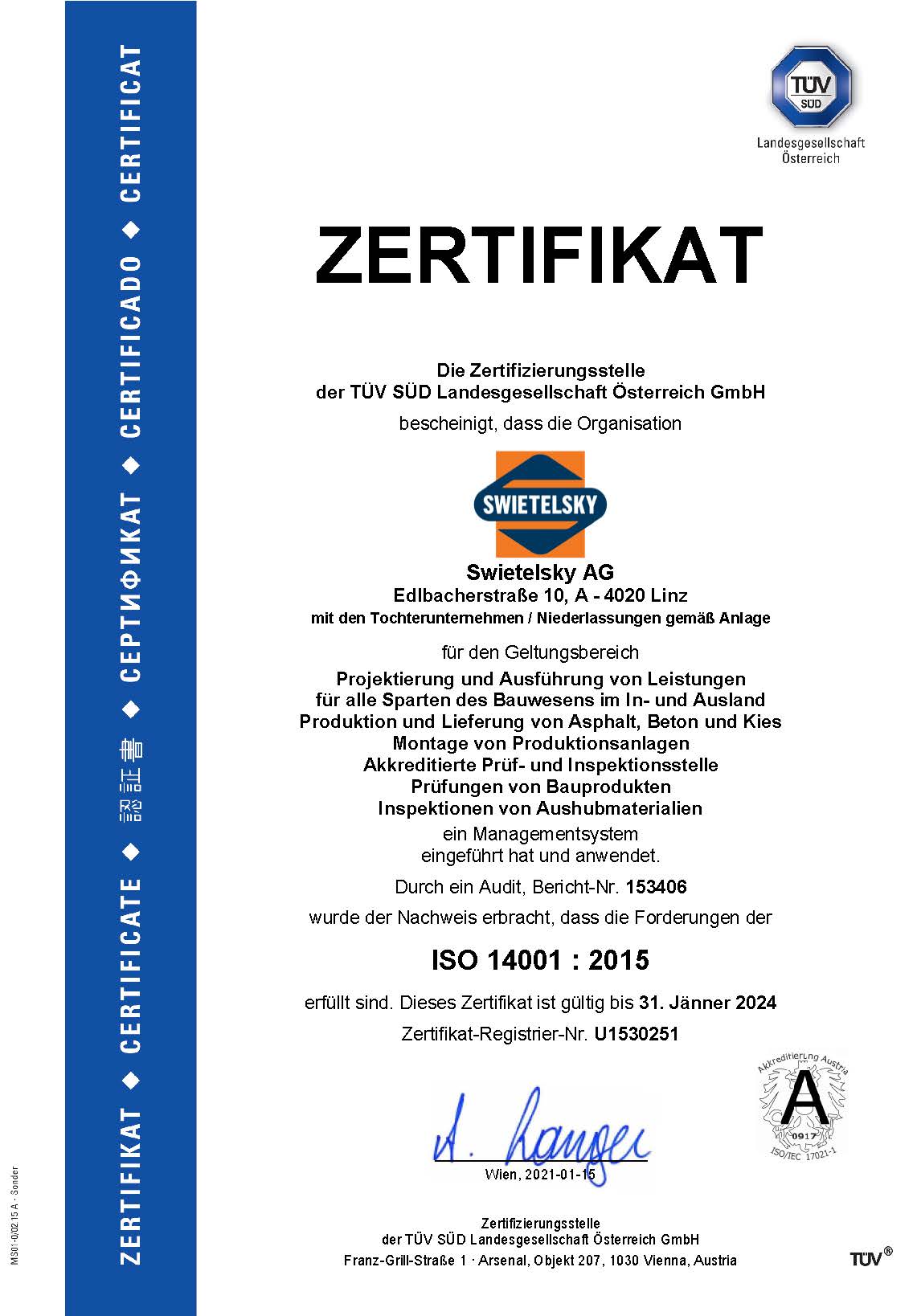 Zertifikat-A4 14001 Haupt+Anlagen Swietelsky_d_Seite_1