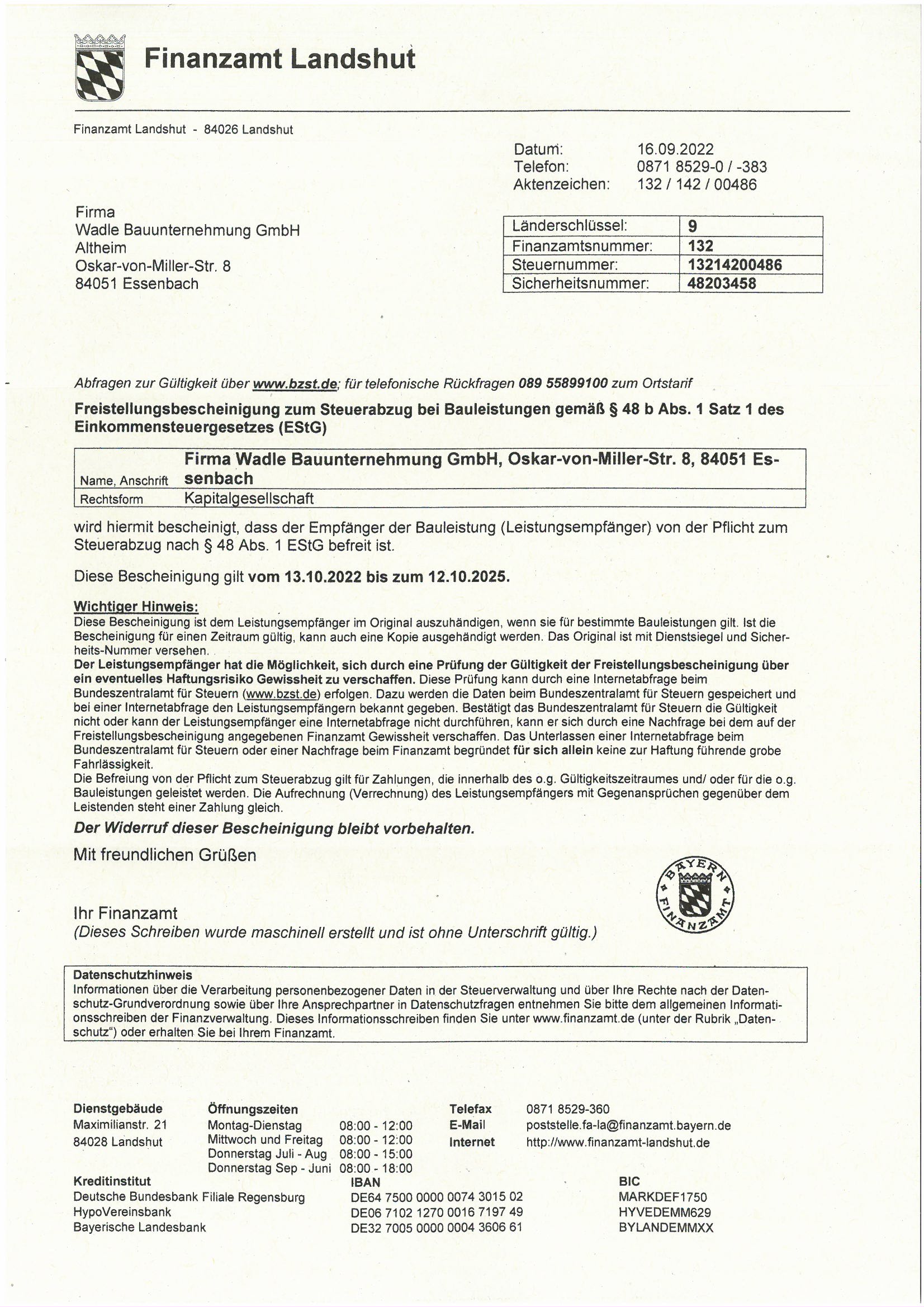 Freistellungsbescheinigung WADLE Bau (1)